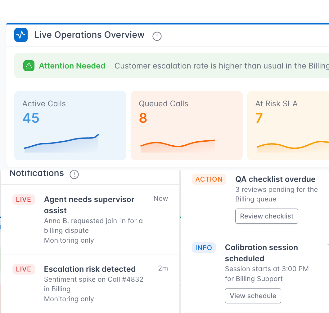Live quality and risk signals interface